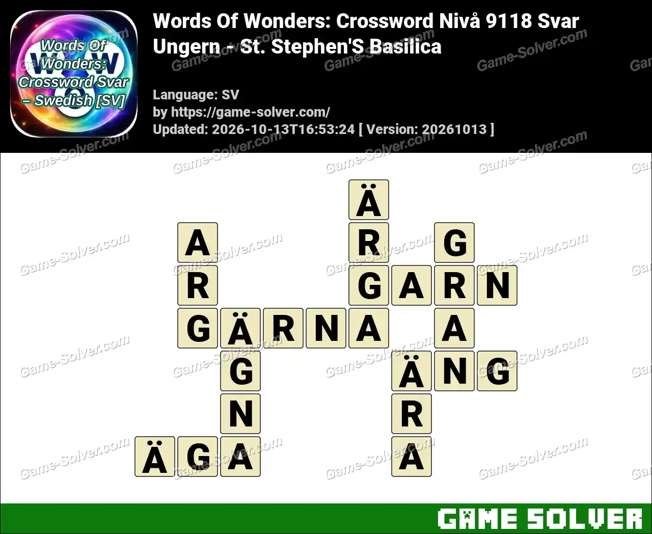 Words Of Wonders: Crossword Nivå 9118 Svar – Ungern – St. Stephen’S Basilica